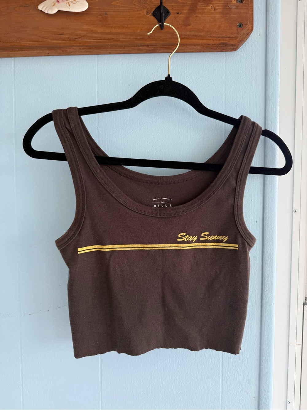 Billabong Gray Cropped Tank with Yellow 'Stay Sunny' Graphic